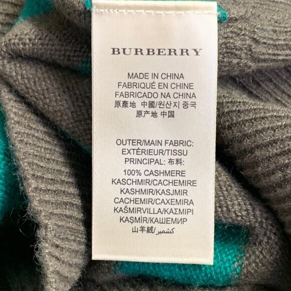 BURBERRY BRIT Size M Green Brown Stripe Cashmere V-Neck Pullover - Picture 8 of 8